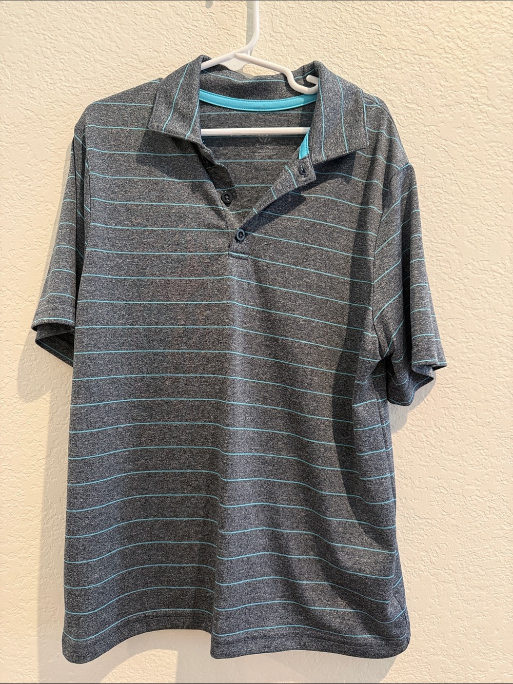 Champion Gray Polo with Teal Stripes
